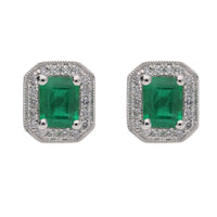 Emerald and Diamond 18ct White Gold Stud Earrings