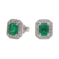 Emerald and Diamond 18ct White Gold Stud Earrings