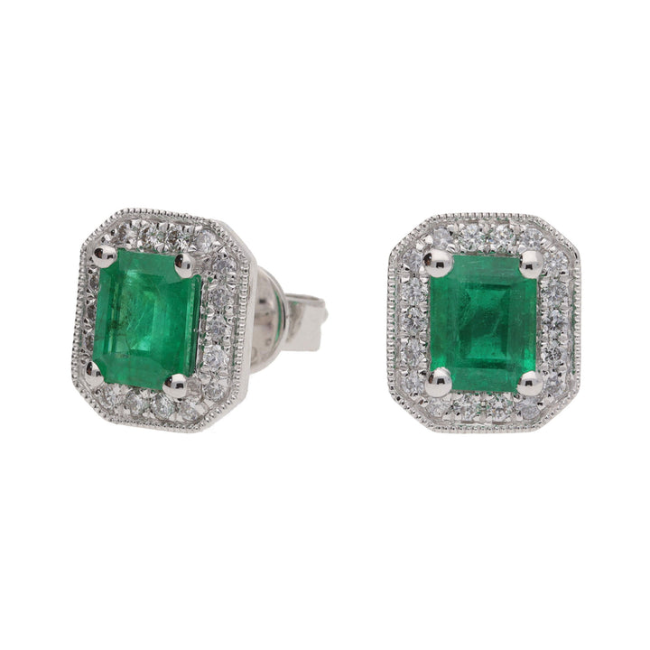 Emerald and Diamond 18ct White Gold Stud Earrings
