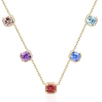 Multi Gemstone 9ct Yellow Gold Station Necklace