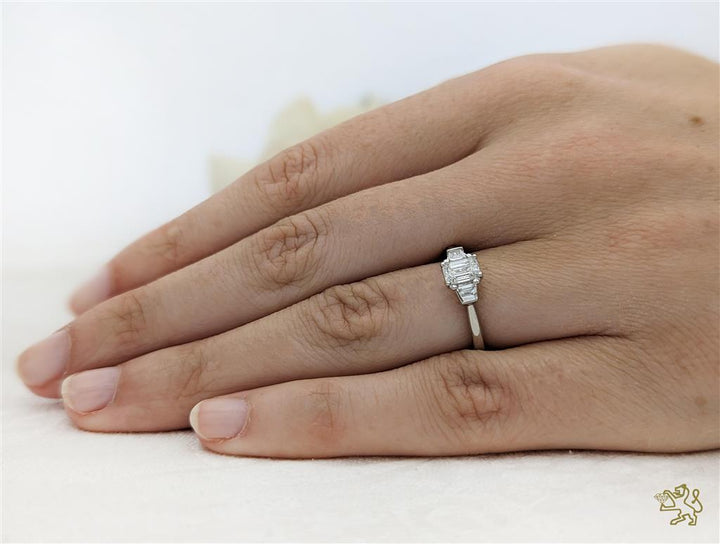 Santorini Emerald Cut 0.62ct G VS2  Diamond Three Stone Platinum Ring