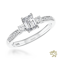 Petite Momoire Emerald Three Stone 0.20ct E VVS Diamond  Platinum Ring