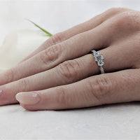 Petite Momoire Emerald Three Stone 0.20ct E VVS Diamond  Platinum Ring