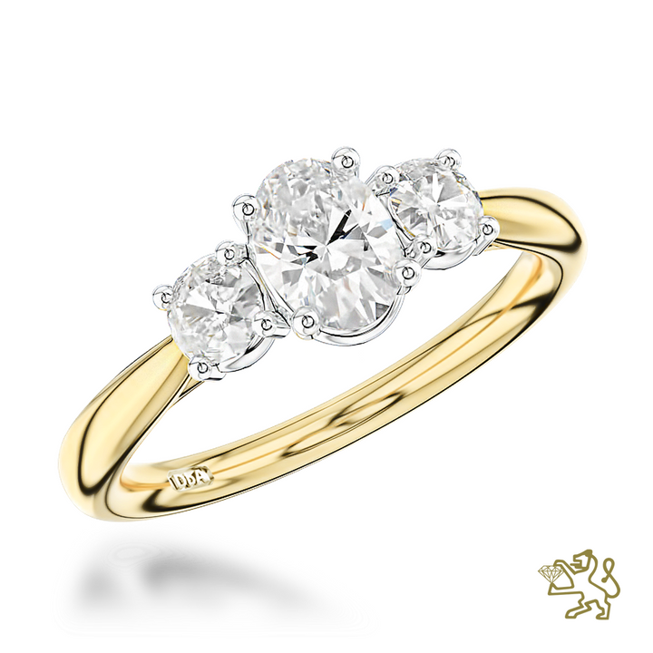 Royal Oval Three Stone 0.91ct E SI Diamond Yellow Gold/Platinum Ring