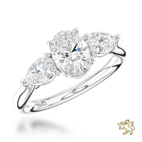 Florentine Oval Three Stone 0.70ct F VS1 Diamond Platinum Ring