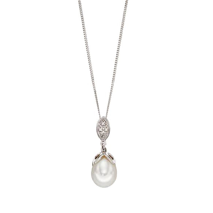 Diamond and Freshwater Pearl 9ct White Gold Marquise Necklace