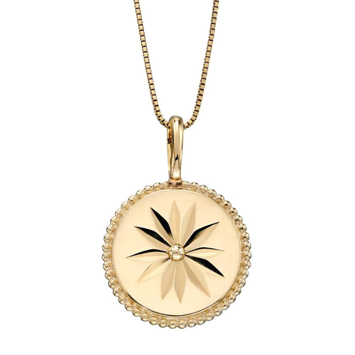 Flower Engraved 9ct Yellow Gold Disk Pendant