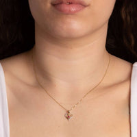 Open Heart Ruby and Diamond 9ct Yellow Gold Pendant - Michael Jones Jeweller