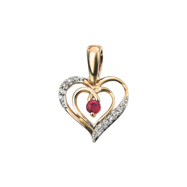 Open Heart Ruby and Diamond 9ct Yellow Gold Pendant - Michael Jones Jeweller