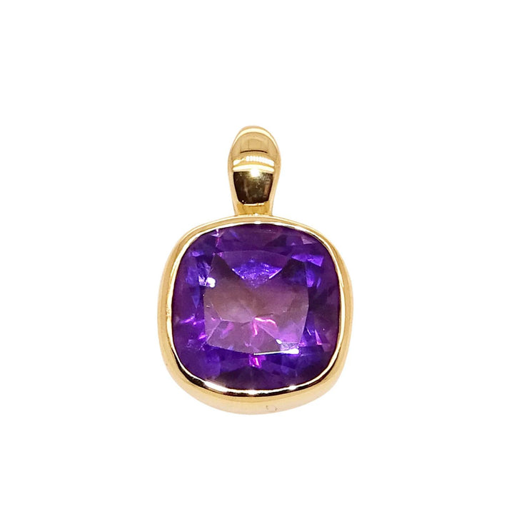 Cushion Shape Amethyst 9ct Yellow Gold Pendant