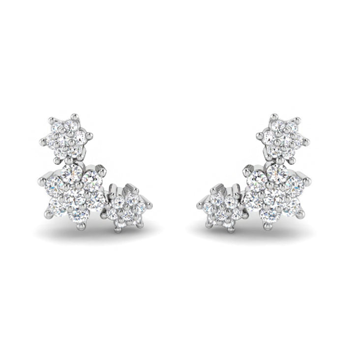 Diamond Triple Flower 9ct White Gold Earrings - Michael Jones Jeweller