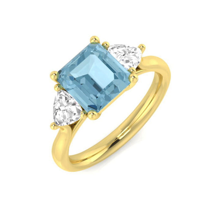 Aquamarine and Diamond 18ct Yellow Gold Three Stone Ring - Michael Jones Jeweller