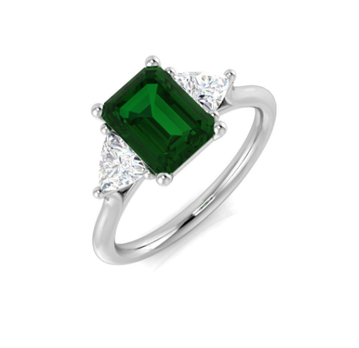 Emerald and Diamond Platinum Three Stone Ring - Michael Jones Jeweller