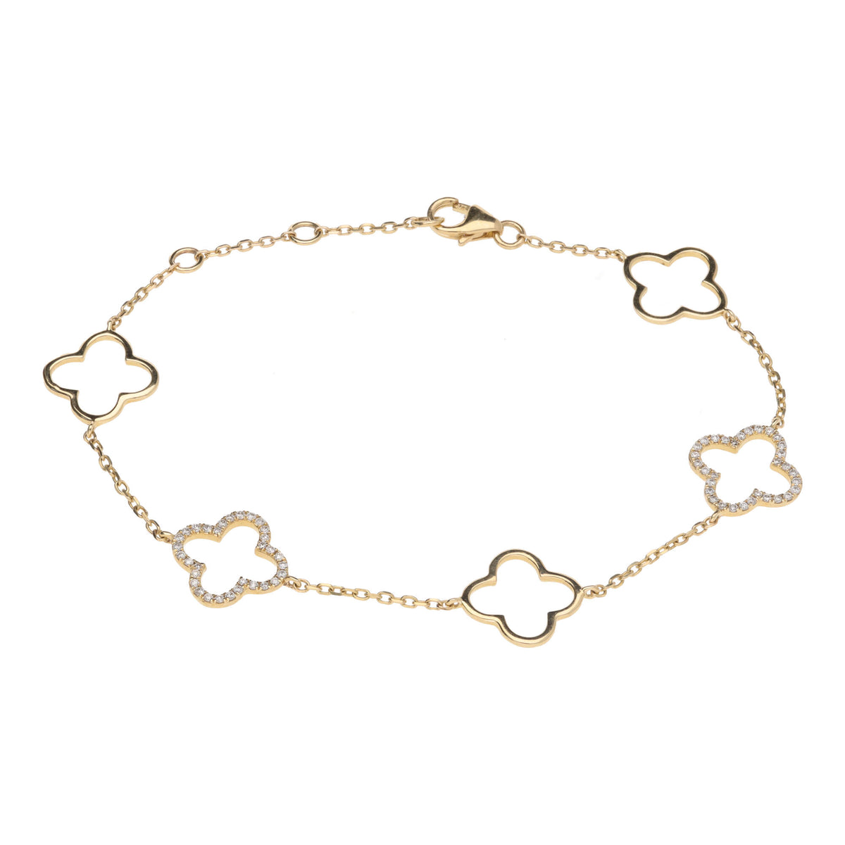 Diamond 0.23ct 9ct Yellow Gold Clover Bracelet - Michael Jones Jeweller