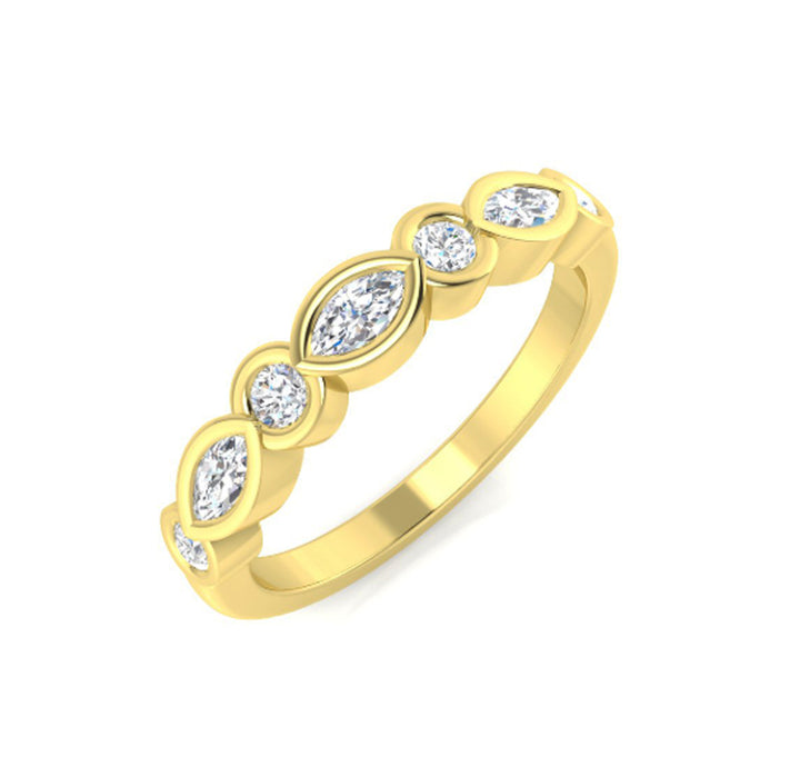 Marquise and Round Brilliant Cut Diamond 18ct Yellow Gold Eternity Ring - Michael Jones Jeweller