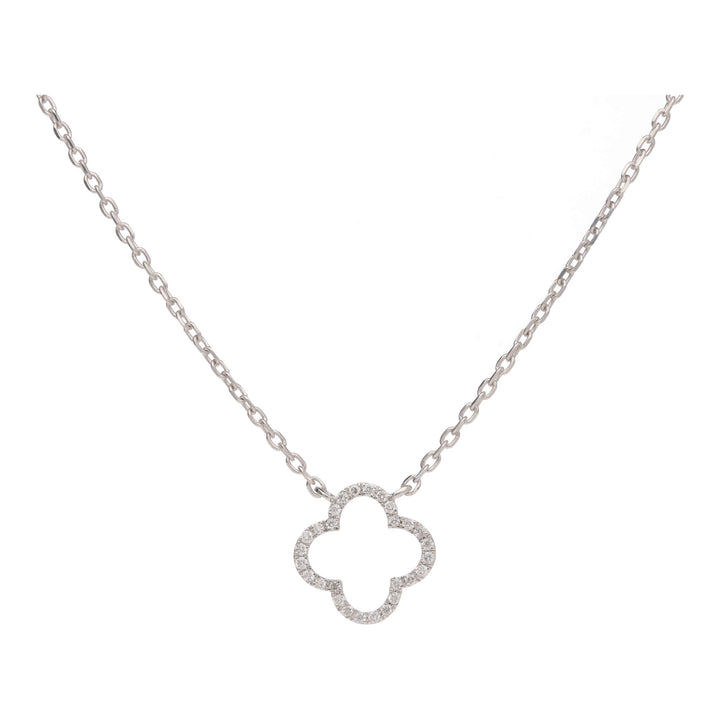 Diamond 0.13ct 9ct White Gold Open Clover Necklace - Michael Jones Jeweller