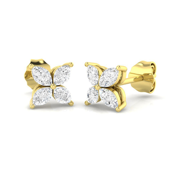 Marquise Diamond 18ct Yellow Gold Flower Stud Earrings