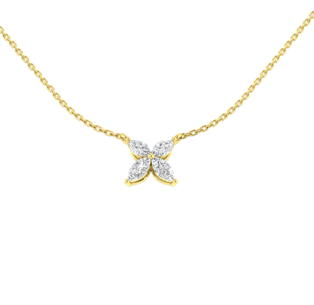 Diamond Marquise 0.78ct 18ct Yellow Gold Flower Necklace - Michael Jones Jeweller