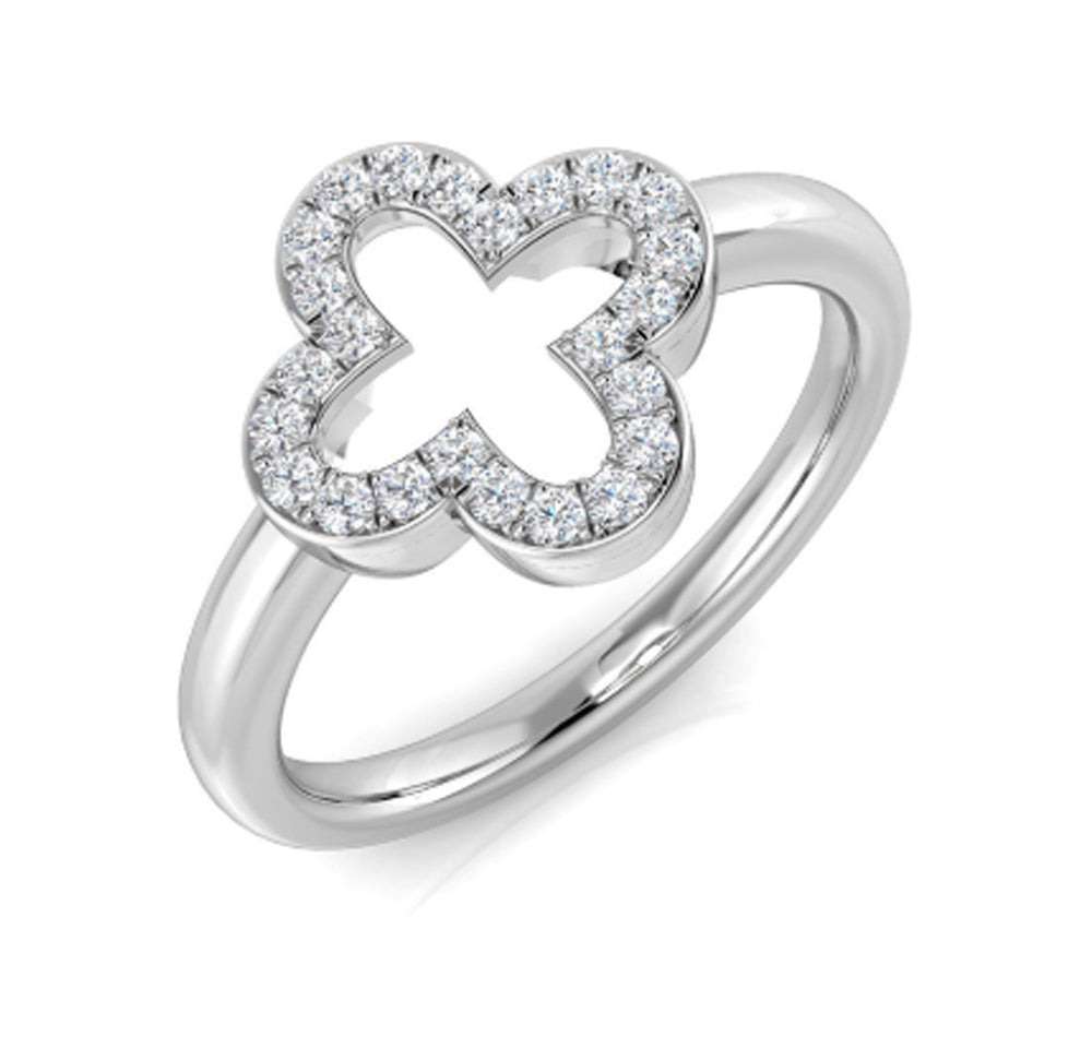 Diamond 9ct White Gold Open Clover Ring - Michael Jones Jeweller
