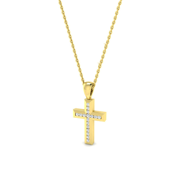 Diamond 0.13ct 18ct Yellow Gold Cross Necklace - Michael Jones Jeweller