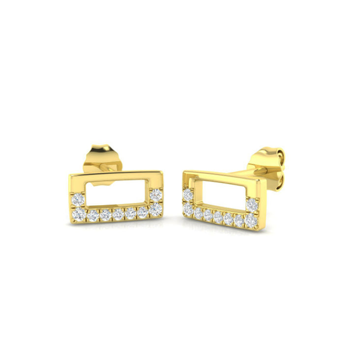 Diamond Open Rectangular 18ct Yellow Gold Stud Earrings