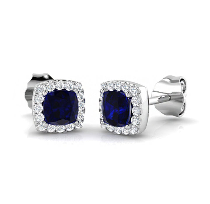 Sapphire and Diamond Cushion Cluster Stud Earrings - Michael Jones Jeweller