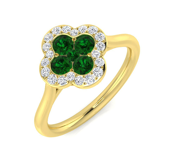Emerald and Diamond 18ct Yellow Gold Clover Ring - Michael Jones Jeweller