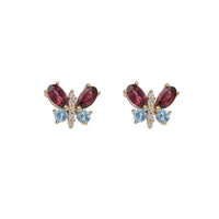 Amethyst and Topaz 9ct Yellow Gold Butterfly Stud Earrings