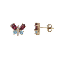 Amethyst and Topaz 9ct Yellow Gold Butterfly Stud Earrings