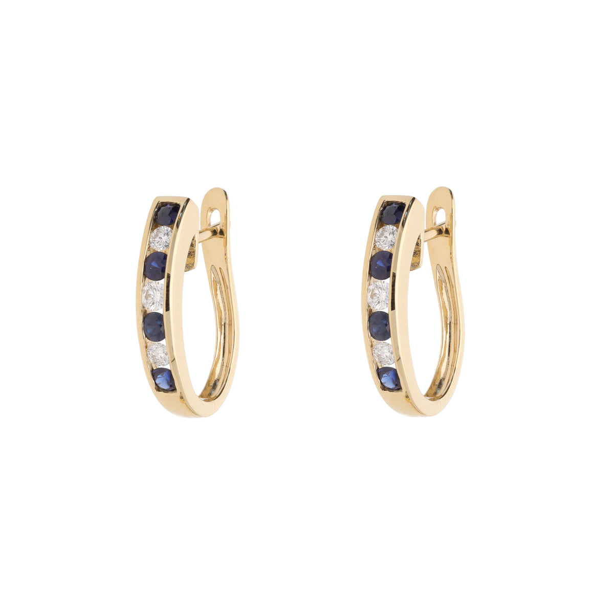 Sapphire and Diamond 0.22ct 18ct Yellow Gold Hoop Earrings - Michael Jones Jeweller