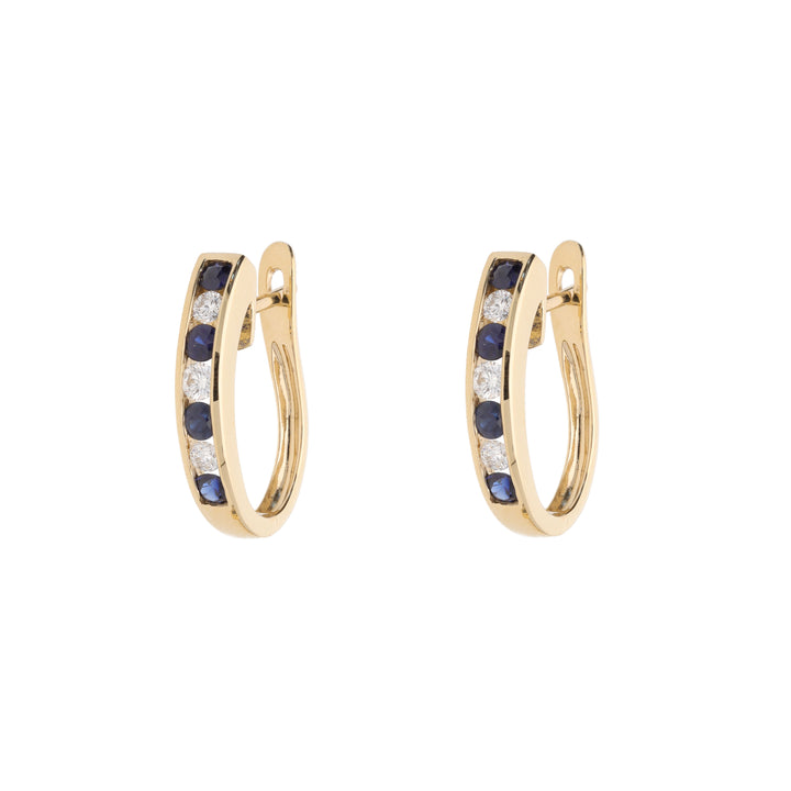 Sapphire and Diamond 0.22ct 18ct Yellow Gold Hoop Earrings - Michael Jones Jeweller
