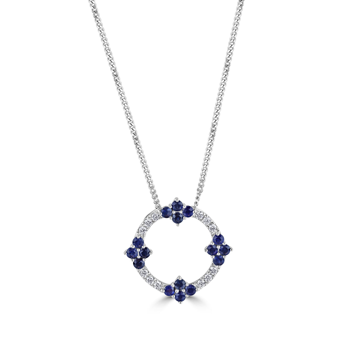 Sapphire and Diamond 18ct White Gold Circle Pendant - Michael Jones Jeweller