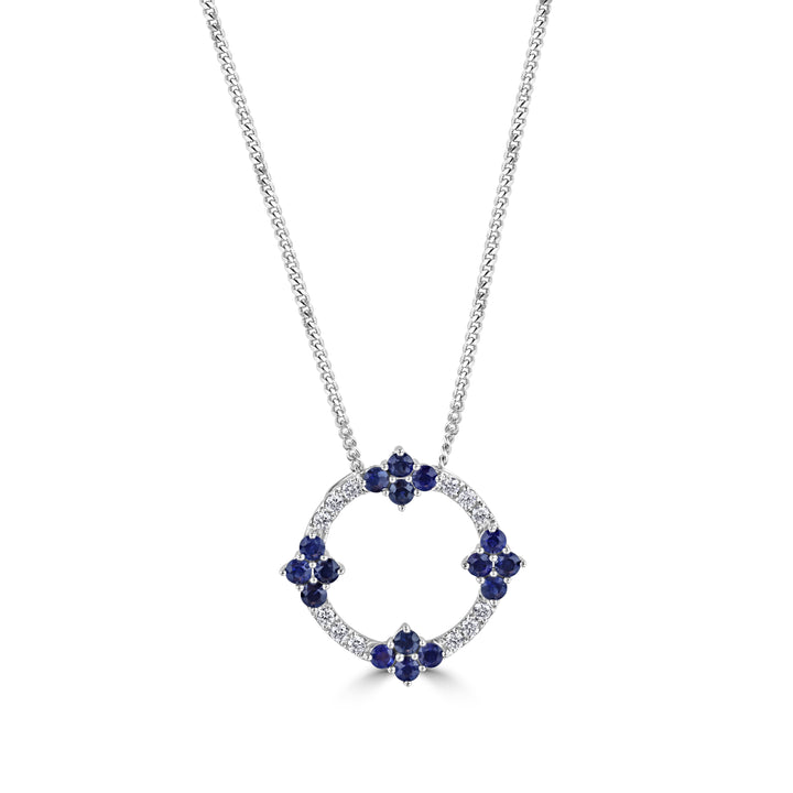 Sapphire and Diamond 18ct White Gold Circle Pendant