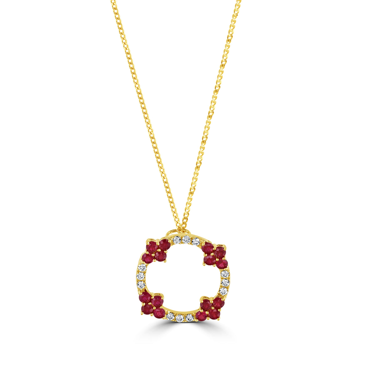 Ruby and Diamond 18ct Yellow Gold Circle Pendant - Michael Jones Jeweller