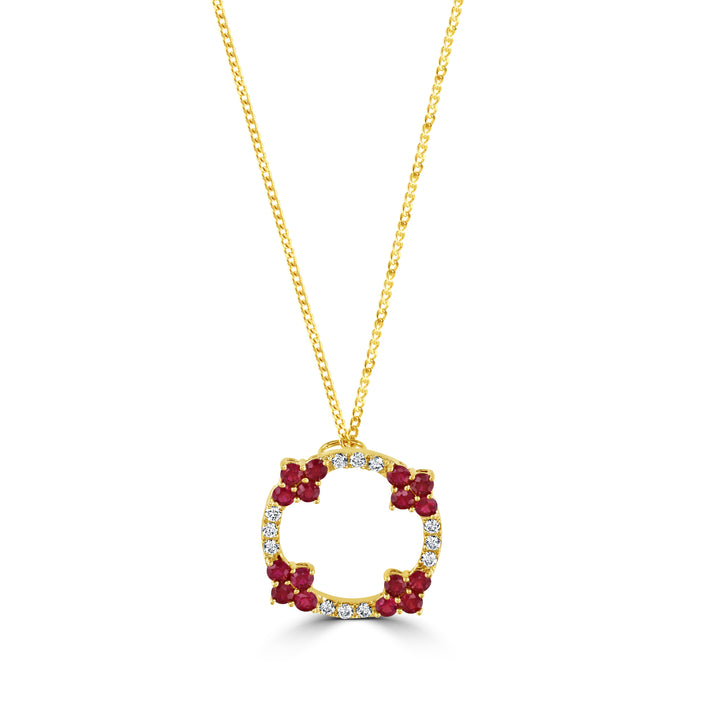 Ruby and Diamond 18ct Yellow Gold Circle Pendant