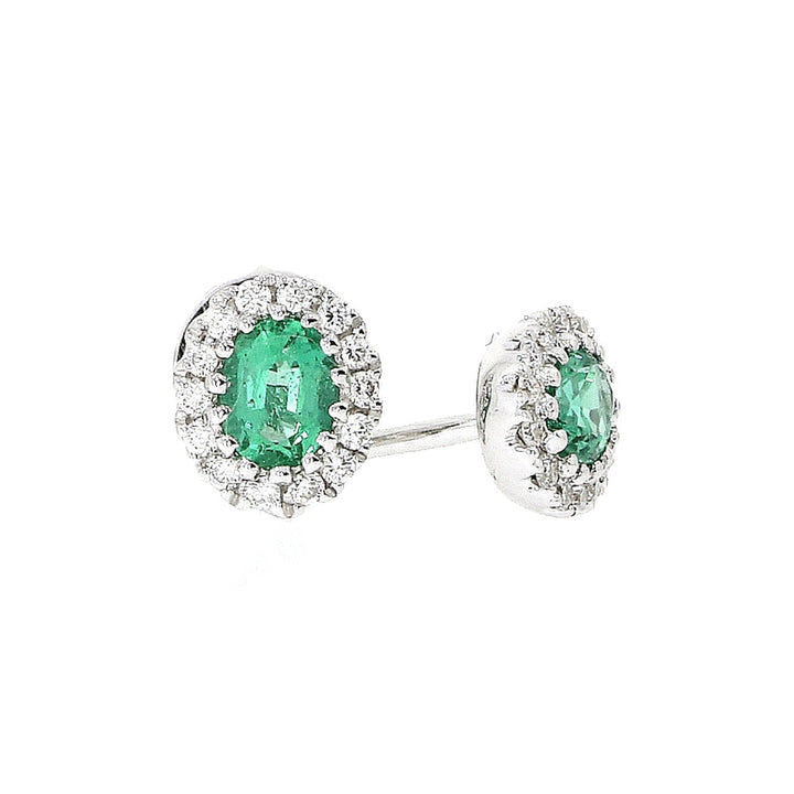 Emerald and Diamond Cluster 18ct White Gold Stud Earrings - Michael Jones Jeweller