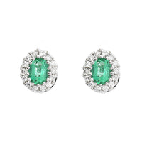 Emerald and Diamond Cluster 18ct White Gold Stud Earrings - Michael Jones Jeweller
