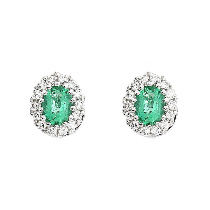 Emerald and Diamond Cluster 18ct White Gold Stud Earrings - Michael Jones Jeweller