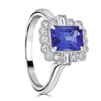 Tanzanite and Diamond 18ct White Gold Rectangular Cluster Ring - Michael Jones Jeweller