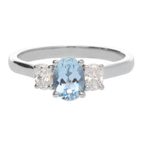 Aquamarine and Diamond 18ct White Gold Oval Three Stone Ring - Michael Jones Jeweller