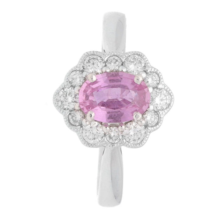 Pink Sapphire and Diamond 18ct White Gold Cluster Ring - Michael Jones Jeweller