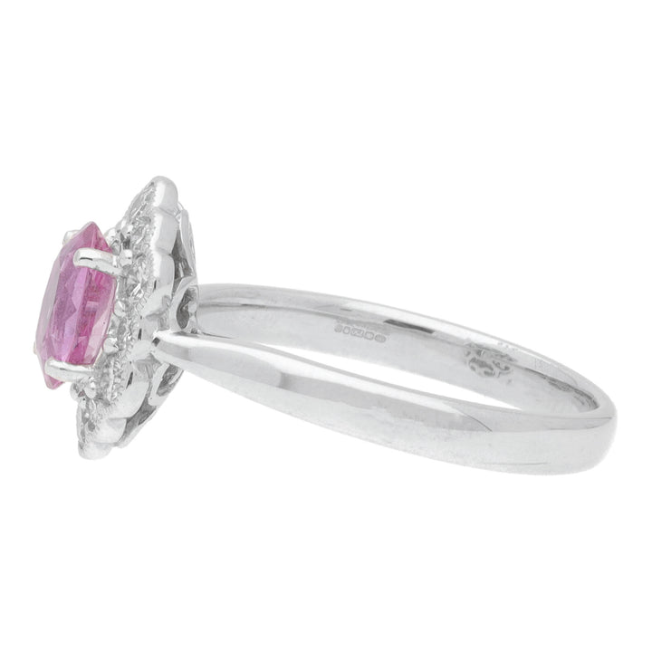 Pink Sapphire and Diamond 18ct White Gold Cluster Ring - Michael Jones Jeweller
