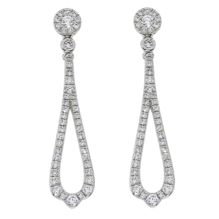 Diamond 0.44ct Vintage Style 18ct White Gold Drop Earrings - Michael Jones Jeweller