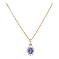 Sapphire and Diamond 18ct Yellow and White Gold Cluster Pendant - Michael Jones Jeweller