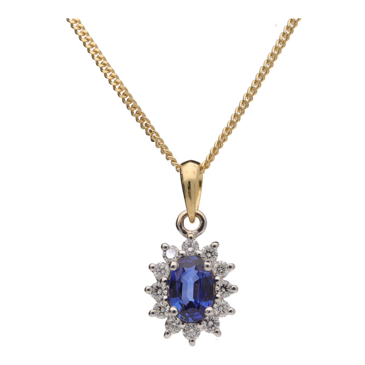 Sapphire and Diamond 18ct Yellow and White Gold Cluster Pendant