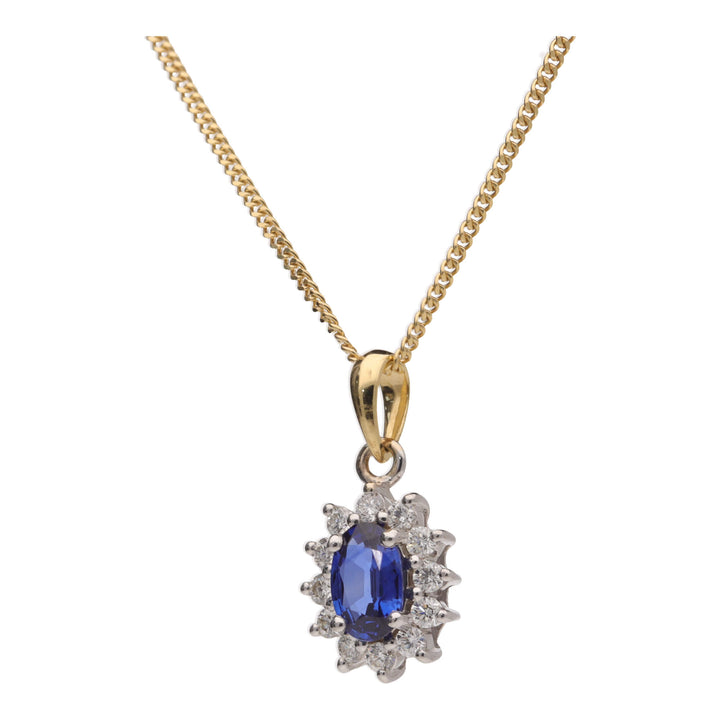 Sapphire and Diamond 18ct Yellow and White Gold Cluster Pendant