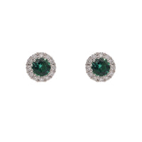 Emerald and Diamond 18ct White Gold Cluster Stud Earrings - Michael Jones Jeweller