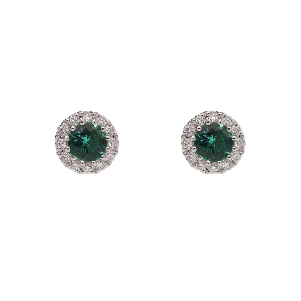 Emerald and Diamond 18ct White Gold Cluster Stud Earrings - Michael Jones Jeweller