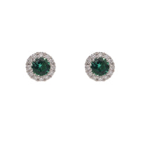 Emerald and Diamond 18ct White Gold Cluster Stud Earrings - Michael Jones Jeweller
