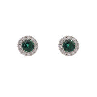 Emerald and Diamond 18ct White Gold Cluster Stud Earrings